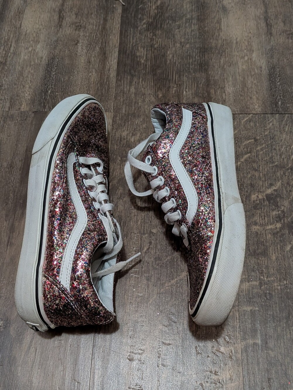 Women’s Glitter Low-Top Lace-Up Vans - Pink Multicolor, Size 8